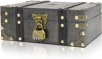 Produktbild von Holz Schatztruhe Vintage Stil, 24 x 17 x 10 cm, mit Piratenschloss, für Kinder