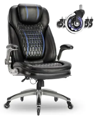 Image de Chaise de bureau – Chaise de bureau ergonomique, coussin d’assise épais de 13,5 cm, accoudoirs relevables, noir