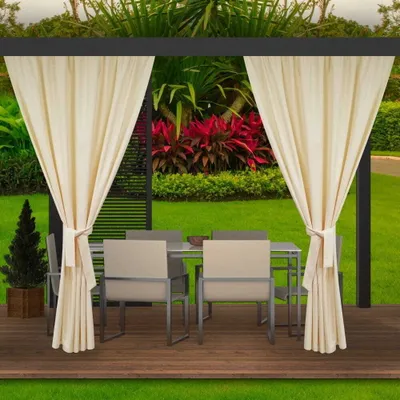Zdjęcie produktu dla Zasłony ogrodowe 155x200cm beżowa 2 szt | zasłony zewnętrzne wodoodporne | zasłony na zewnątrz | zasłony na taras balkon | zasłony do ogrodu