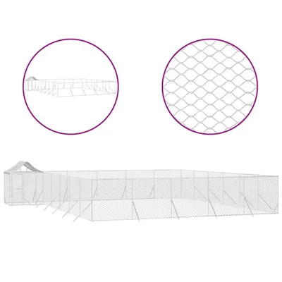 Produktbild von Outdoor-Hundezwinger mit Dach Silbern 12x12x2,5m Stahl Verzinkt