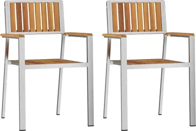 Image de vidaXL - Ensemble de 2 chaises de jardin en bois d'acacia massif et en acier inoxydable