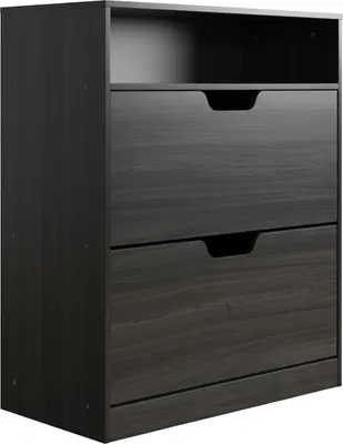 Produktbild von Relaxdays Schuhschrank mit Ablage, HBT 102x80x24 cm, für 12 Paar, 2 Klappen, Flur, schmaler Schuhkipper, Holzoptik, grau