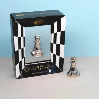 Silberner Schach-Bauer als Denkspiel im stylischen Puzzle-Karton – ideal zum Knobeln und Kombinieren, Level 1.