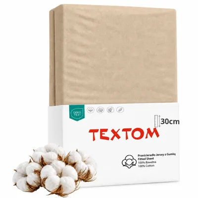 Produktbild von TEXTOM Jersey Spannbettlaken 100% Baumwolle 180x200 cm Beige für Matratzen bis 30 cm Steghöhe