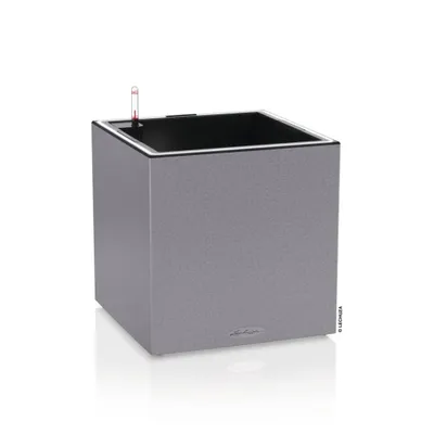 Produktbild von LECHUZA-Pflanzgefäß CANTO Stone 40 LED Low Steingrau | mit Bewässerung und Pflanzeinsatz mit LED-Lichtband | Naturstein-Optik |40 x 40 x 40 cm | 13690