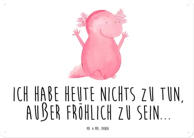 Produktbild von Mr. & Mrs. Panda Schild Axolotl Hurra DIN A4 - Weiß - Geschenk, tafel, Motivation, Molch, Retro Blechschild, Spaß, Fröhlich, Wandschild, Wandbild