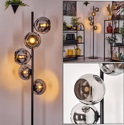 Produktbild von Cesaro Stehlampe aus Metall/Glas in Schwarz/Chrom/Rauch, Vintage-Design