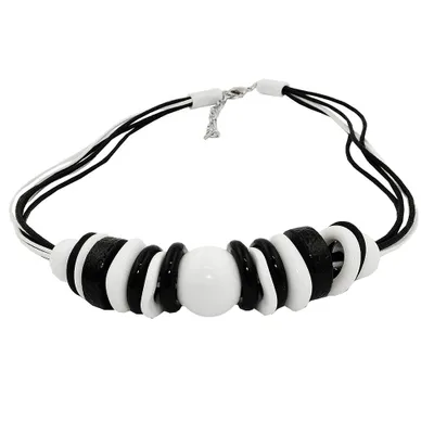 Produktbild von Kette Kunststoffperlen und Ringe schwarz-weiß 45cm schwarz 18mm