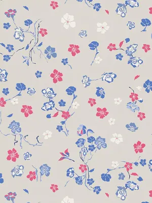 Produktbild von Vliestapete mit verspieltem Blumenmuster – Hellgrau, Blau, Rosa