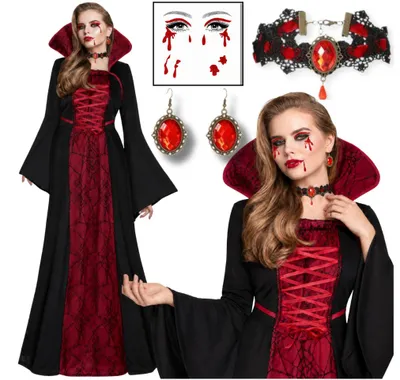 Produktbild von Kostüm Vampir Hexe Vampirkostüm Kleid Halloween Dämonin Dracula-Kostüm