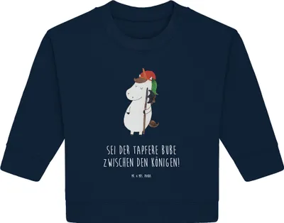 Produktbild von Mr. & Mrs. Panda Organic Baby Pullover Einhorn Junge 6. - 12. Monat - French Navy - Geschenk, Bullover, Unicorn, Bube, Einhörner, Mittelalter