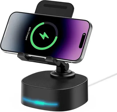 Productafbeelding van Bluetooth-luidspreker 5-in-1 - opvouwbare telefoonhouder - draadloze oplader - ideaal cadeau voor hem