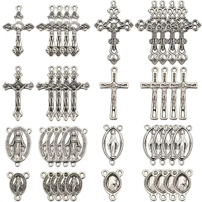 80er-Pack Rosenkranz-Kreuzanhänger, 8 Stile, Silber, Legierung, DIY