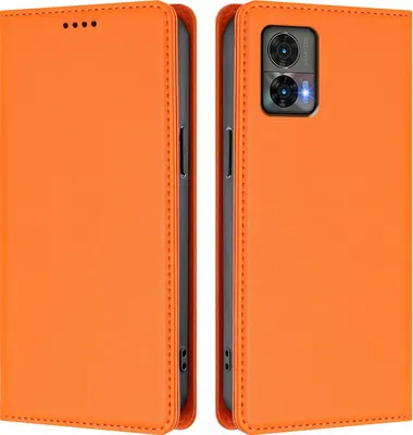 Image de Étui en cuir pour Motorola Edge 30 Neo, étui à rabat magnétique en cuirPolyuréthaneavec support, orange