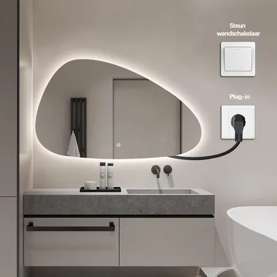 Immagine prodotto di Specchio da bagno FENOMÉ Delafon "Florence Organic" - 75 × 120 cm, illuminazione LED e antiappannamento con funzione di riscaldamento