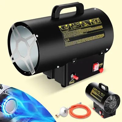 Zdjęcie produktu dla Hengda: nagrzewnica gazowa 10kW, grzejnik gazowy, grzejnik elektryczny, grzejnik przemysłowy, nagrzewnica gazowa, grzejnik, nagrzewnica, wąż gazowy i reduktor ciśnienia, nagrzewnica