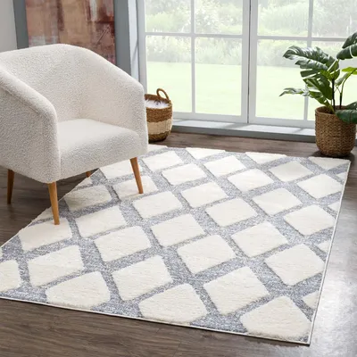 Produktbild von Teppich Hochflor Wohnzimmer - 160x230 cm - Scandi, Landhaus Creme - Hochtief-Muster/ 3D-Effekt