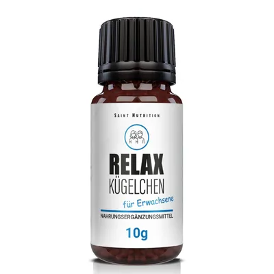 Produktbild von Saint Nutrition® Relax Kügelchen | für Erwachsene - Entspannung - Innere Ruhe - Stressabbau – Gelassenheit - Beruhigung – besserer Schlaf