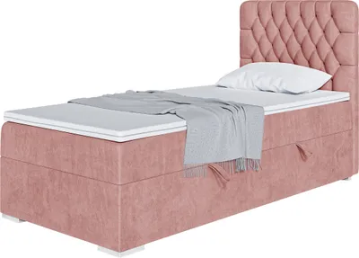 Produktbild von MEBLINI Boxspringbett mit Bettkasten - Gepolstert Einzelbett mit Matratze und Topper - Polsterbett mit Stauraum - Bett mit Kopfteil - Stauraumbett - DALIA - 90x200 Links  - H3/Rosa Samt