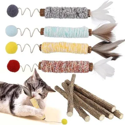 Produktbild von Kattennippen für Katzen zum Kauen - Matatabi Kauwstäbchen für Zahnreinigung - Holzkatzenkauwaren für das Säubern der Zähne