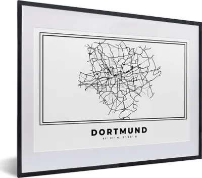 Produktbild von MuchoWow® Gerahmtes Poster Stadtplan - Deutschland - Schwarz und weiß - Dortmund - Karte 40x30 cm - Poster mit Schwarzem Bilderrahmen Wandposter Rahmen Foto Bilder - Bilderrahmen - Poster im Rahmen