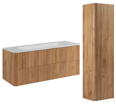 Produktbild von Badmöbel-Set Schrank 120 mit Waschbecken und Hochschrank, Craft-Eiche, 120,30 x 48,4 x 43,7 cm