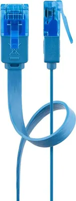 Image de Câble patch plat CAT 6A, U/UTP, bleu, 3 m - conducteur en cuivre (CU)