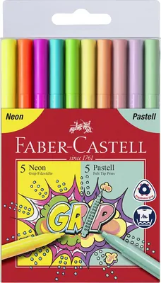 Produktbild von Grip Filzstift Neon und Pastell sortiert 10er Etui. Packung mit 10 Stück