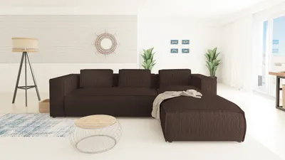 Produktbild von S-STYLE MÖBEL - Modernes Ecksofa Bello aus Dunkelbraun Cord mit Ottomane rechts und weichem Sitz, B/T/H: 262 cm / 176 cm / 64 cm