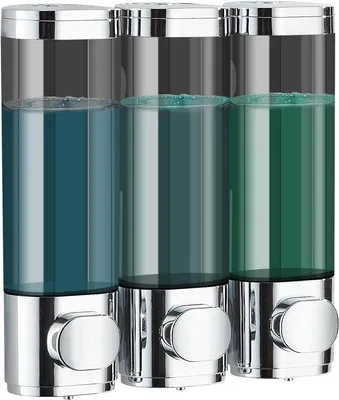 Imagen del producto de Dispensador de jabón de pared, con 3 compartimentos, de 300 ml de capacidad por compartimento, para baño