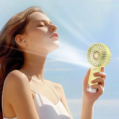 Obrázek produktu pro Přenosný osobní ventilátor, dobíjecí ruční ventilátor, 3 rychlosti, ideální na cesty, na pláž a do kanceláře, žlutý
