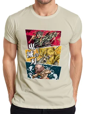 Immagine prodotto di maglietta da uomo Kimetsu no Yaiba Tanjiro Zenitsu Inosuke Anime Gift, Naturale, XL