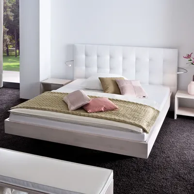 Produktbild von HASENA Wood Line Bett Wandpaneel Sogno L Füße Vilo Buche weiß 160x220