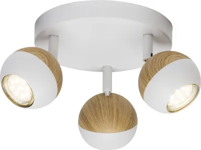Produktbild von Brilliant LED Deckenleuchte Spotrondell Scan Weiß/Holz 3 x 3W GU10 750lm warmweiß 3000K schwenkbar