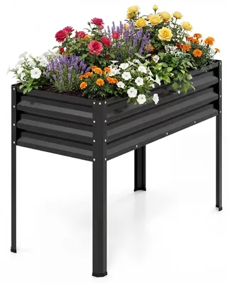 Produktbild von COSTWAY Hochbeet Metall, erhöhtes Gartenbeet bis 80 kg, Pflanzgefäß mit Drainagelöchern, für Gemüse Obst Blumen, Kräuterbeet, 112x55x81 cm (Schwarz)