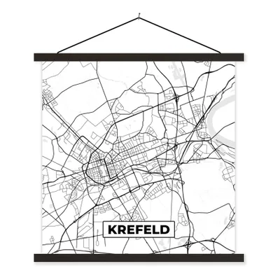 Produktbild von MuchoWow® Textilposter Krelefeld - Karte - Stadtplan 60x60 cm mit schwarzem Rahmen - Posteraufhänger