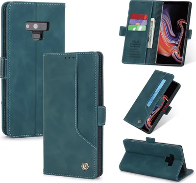 Image de Étui rétro en cuirPolyuréthanepour Samsung Galaxy Note 9 étui design avec porte-cartes et support bleu