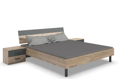 Produktbild von Bettanlage >Budapest< Liegefl. 180x200cm, Viking-oak-Nachbildung / Graphit 293x81x210cm (BxHxT)