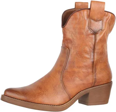 Produktbild von Damen Stiefeletten im Cowboy-Stil mit Blockabsatz und Reißverschluss, in Kamelfarbe, Größe 42 EU