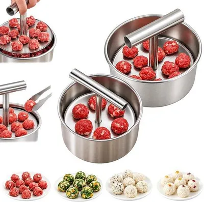 Produktbild von Fleischbällchenformer - 2er Set - Edelstahl - Fleischbällchen-Form mit 6/12 Mulden - Manueller Frikadellenformer - Fleischbällchenherstellung