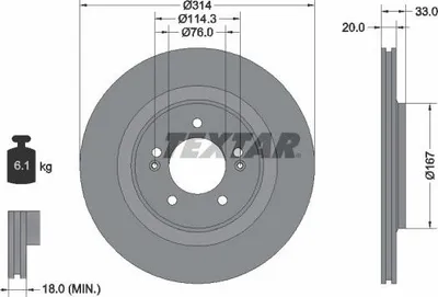 Produktbild von 2x TEXTAR Bremsscheibe 92296203 für HYUNDAI i30 Schrägheck (PDE PD PDEN) 33mm