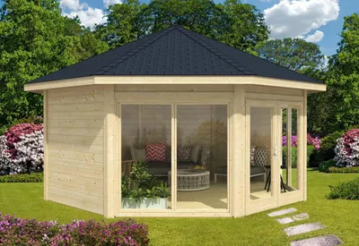 Produktbild von Alpholz Gartenpavillon Modell Rügen mit zwei Fenstern Gartenpavillon aus Holz, Gartenhütte mit 44 mm Wandstärke, Gartenlaube mit Montagematerial