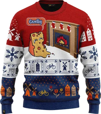 Zdjęcie produktu dla JAP Christmas Brzydki sweter świąteczny Around the World Holandia - 100% z recyklingu - Uni damski i męski - Rozmiar M