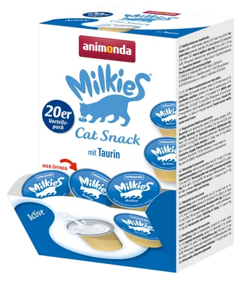 Produktbild von animonda Milkies Katzensnack mit Milch - Cups Active (20 Cups à 15 g), leicht verdauliche Katzenmilch für Erwachsene Katzen, Milch-Snack ohne Soja und Zucker