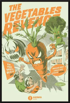 Immagine prodotto di Ilustrata - Poster - The Vegetables Revenge + cornice a incastro, Shinsuke® Maxi in plastica nera, lastra in acrilico