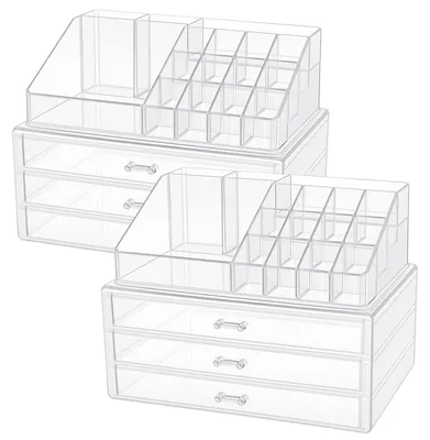 Obrázok produktu pre Solidchoice – Súprava 2 priehľadných organizérov na kozmetiku s 3 zásuvkami