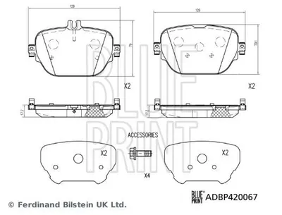 Produktbild von BLUE PRINT Bremsbeläge Satz Hinten passend für MERCEDES-BENZ E-Klasse Limousine (W213) ADBP420067