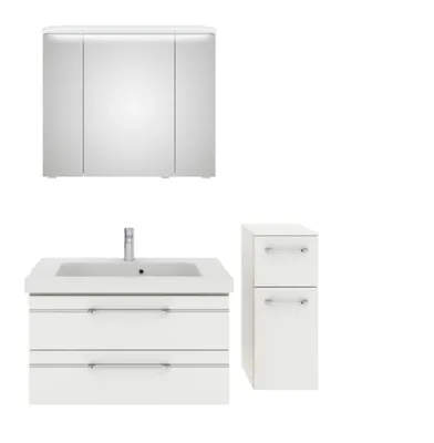 Produktbild von Pelipal Balto Sprint Badmöbel-Set 4-teilig Weiß Hochglanz mit LED und Mineralmarmor-Waschtisch