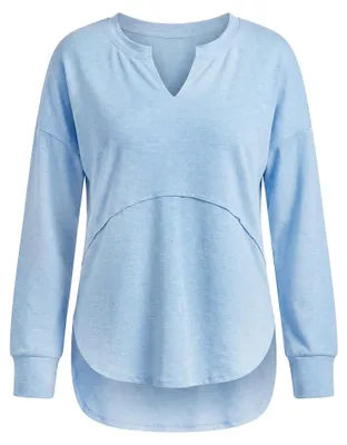 Produktbild von Damen Bluse mit V-Ausschnitt, in regulärer Passform, Farbe Blau, Größe XL