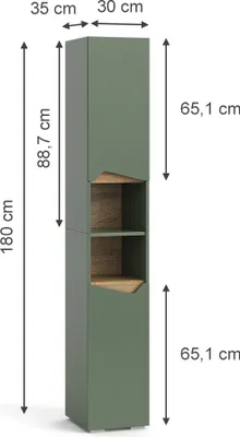 Obrázek produktu pro Koupelnová skříňka Vicco Marelle Zelená/umělecká 30 x 180 cm S dvířky a otevřenými přihrádkami, Model 54401